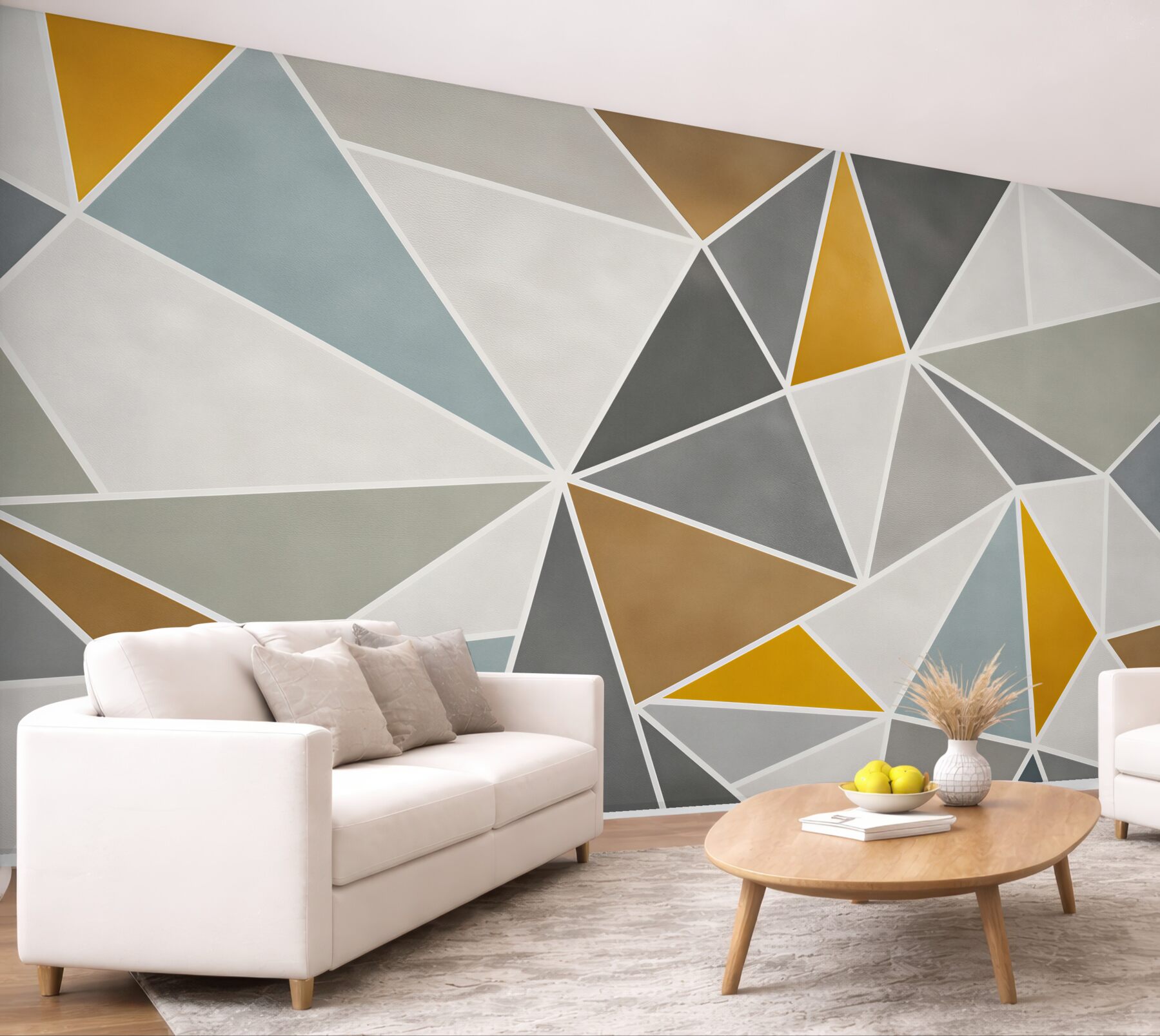 Fototapeta geometryczne trójkąty beżowo szare ze złotymi akcentami nowoczesna