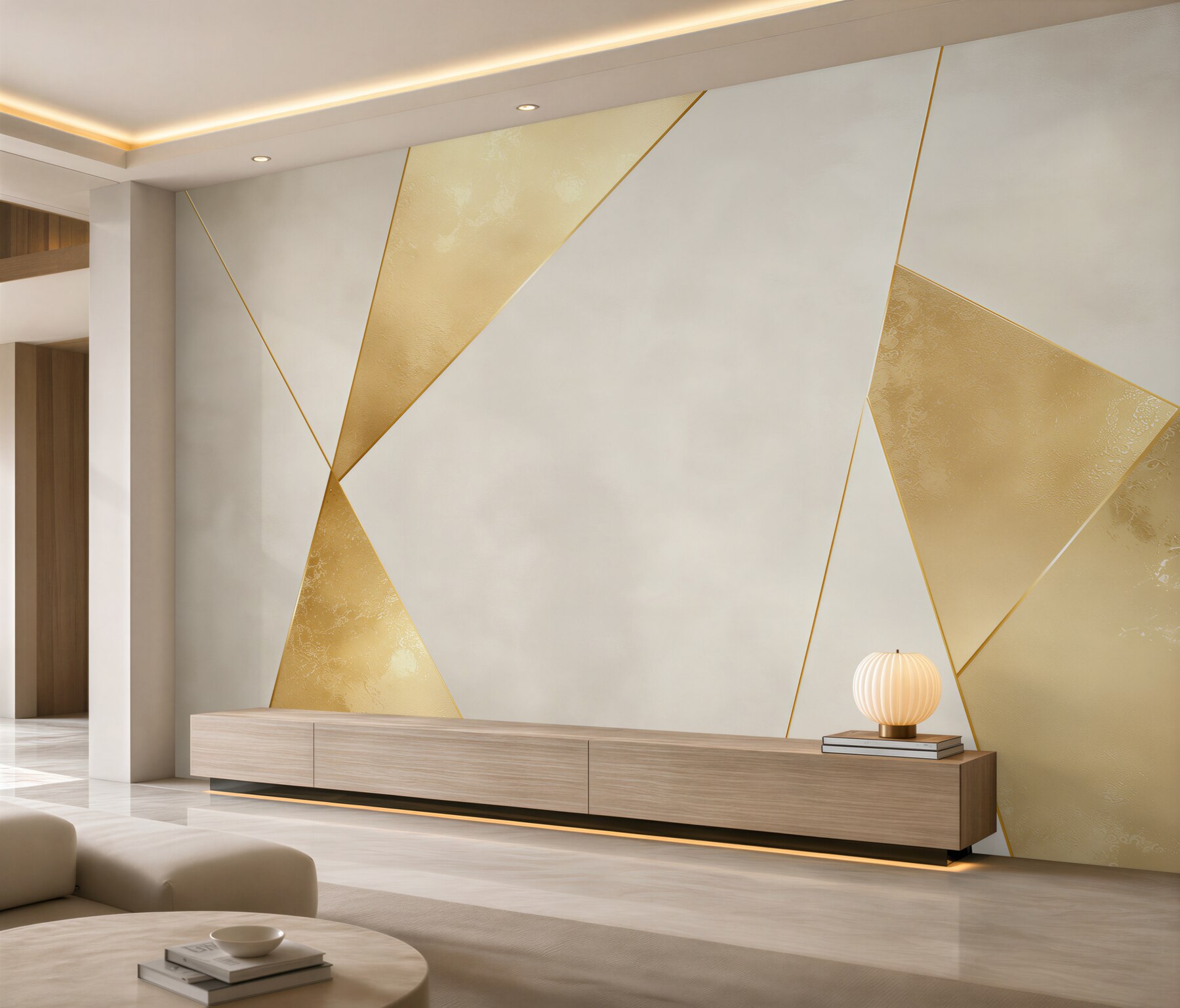 Fototapeta geometryczna abstrakcja biało złota nowoczesna elegancka