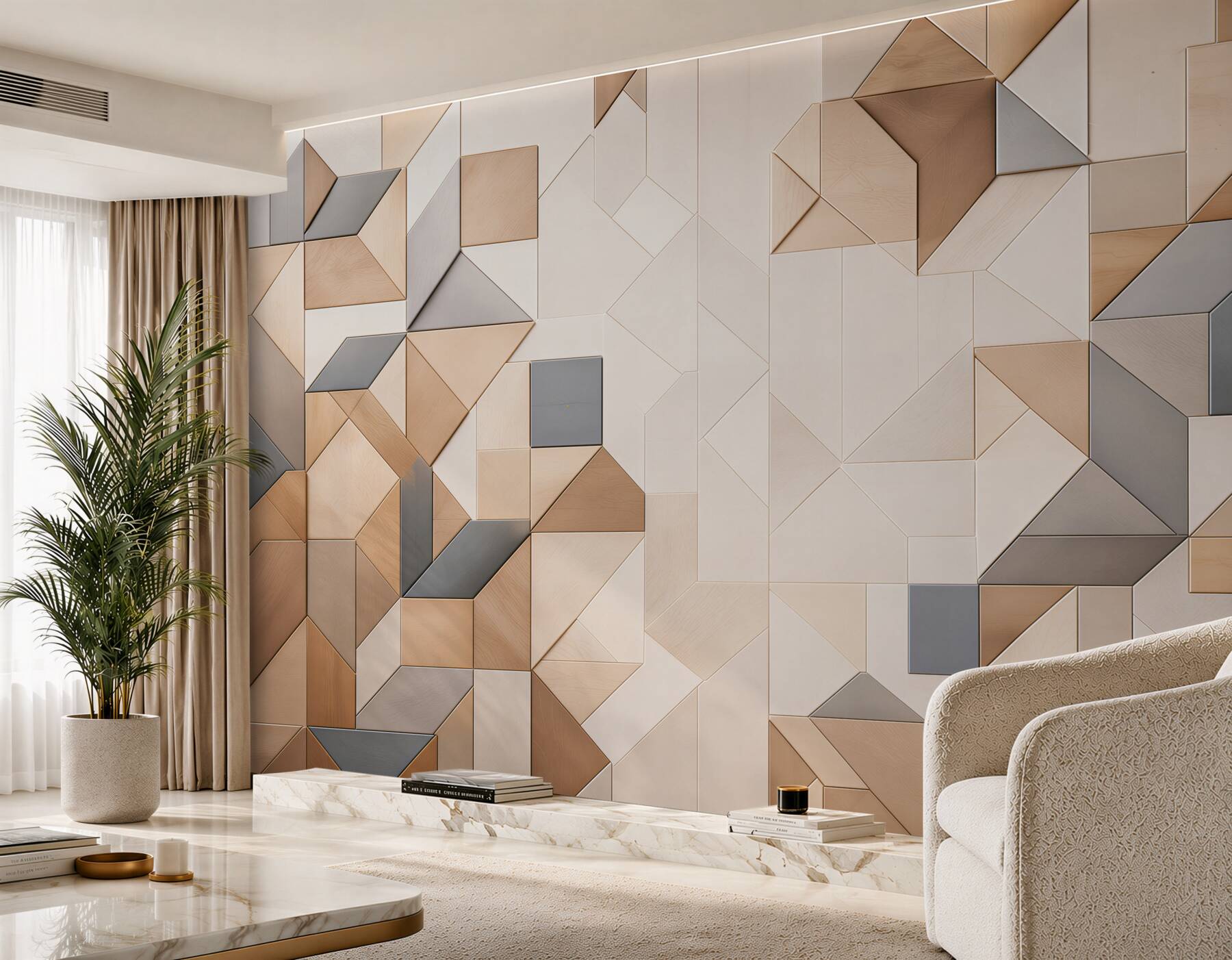 Fototapeta geometryczne panele drewniane beżowo szare nowoczesne 3D
