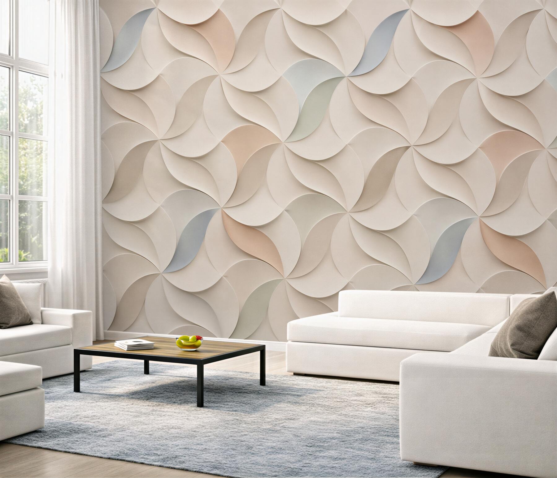 Fototapeta geometryczne fale 3D beżowe abstrakcyjne do eleganckiego wnętrza