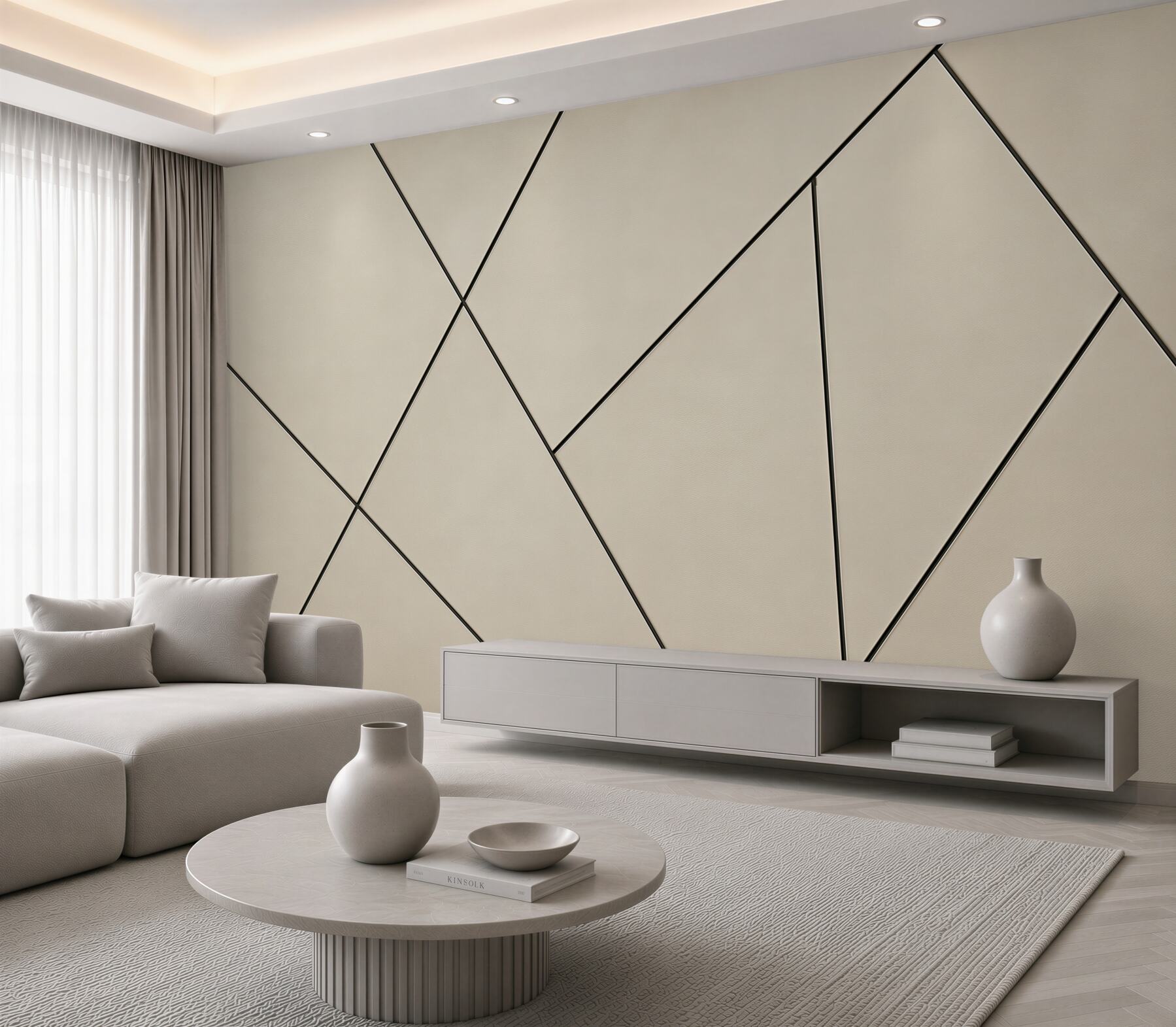 Fototapeta geometryczna abstrakcja beżowa ze złotymi liniami