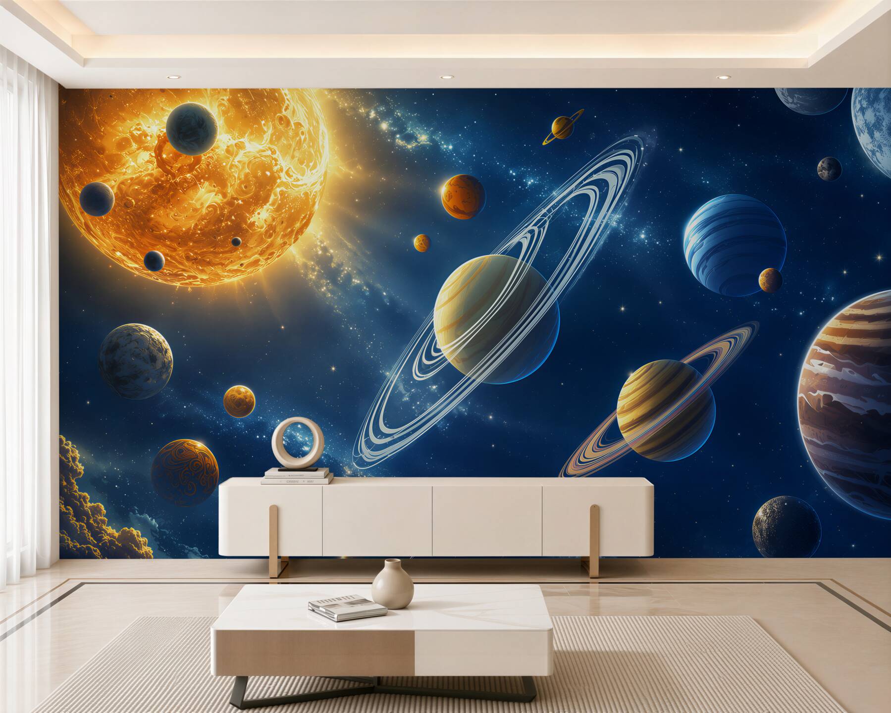 Fototapeta układ planet w jasnym kosmosie pastelowa