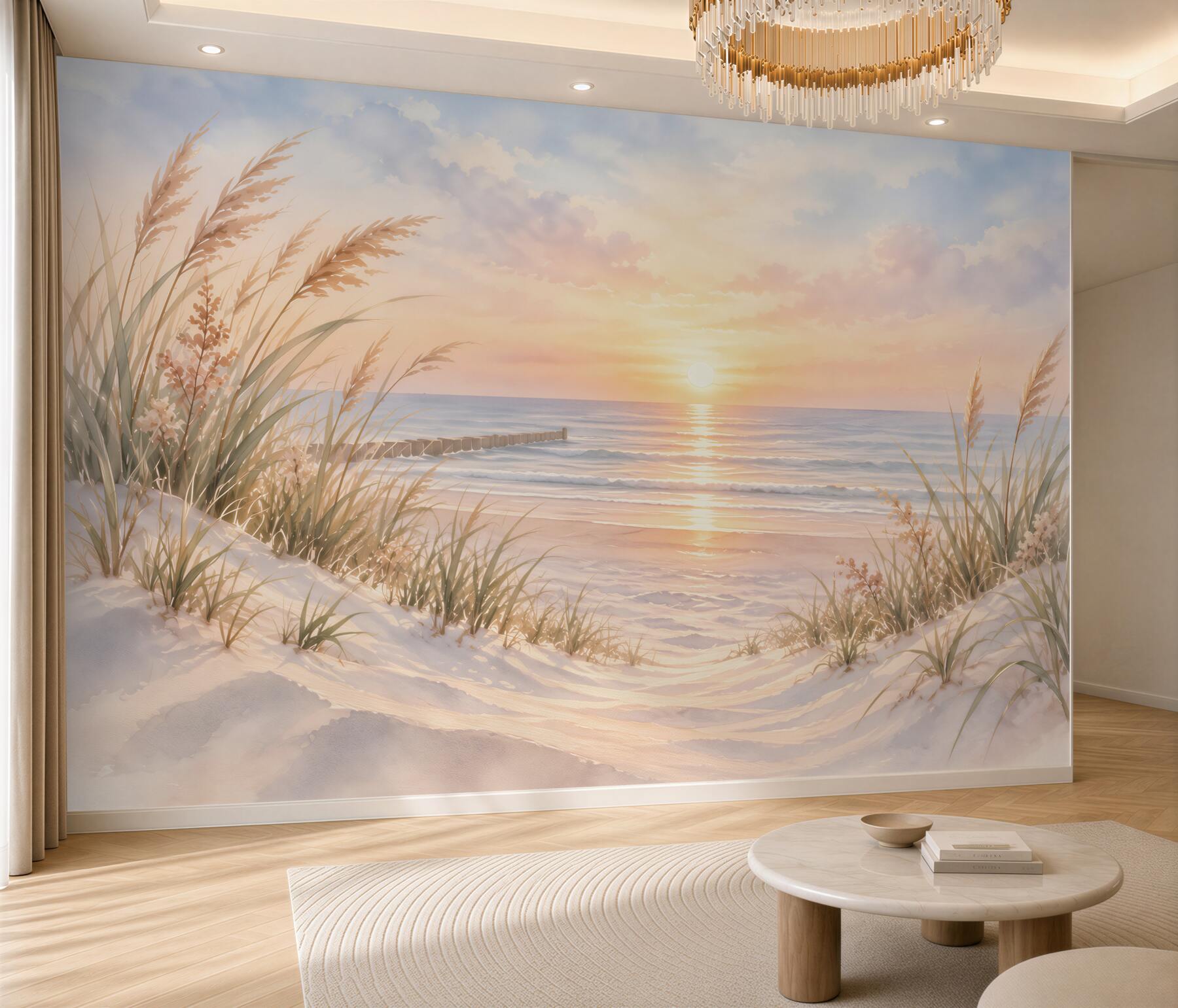 Fototapeta zielona trawa na piaszczystej plaży