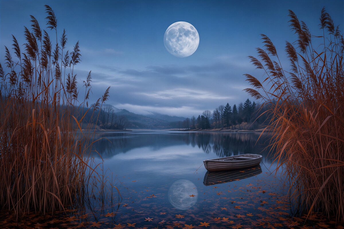 Fototapeta nocne jezioro z księżycem