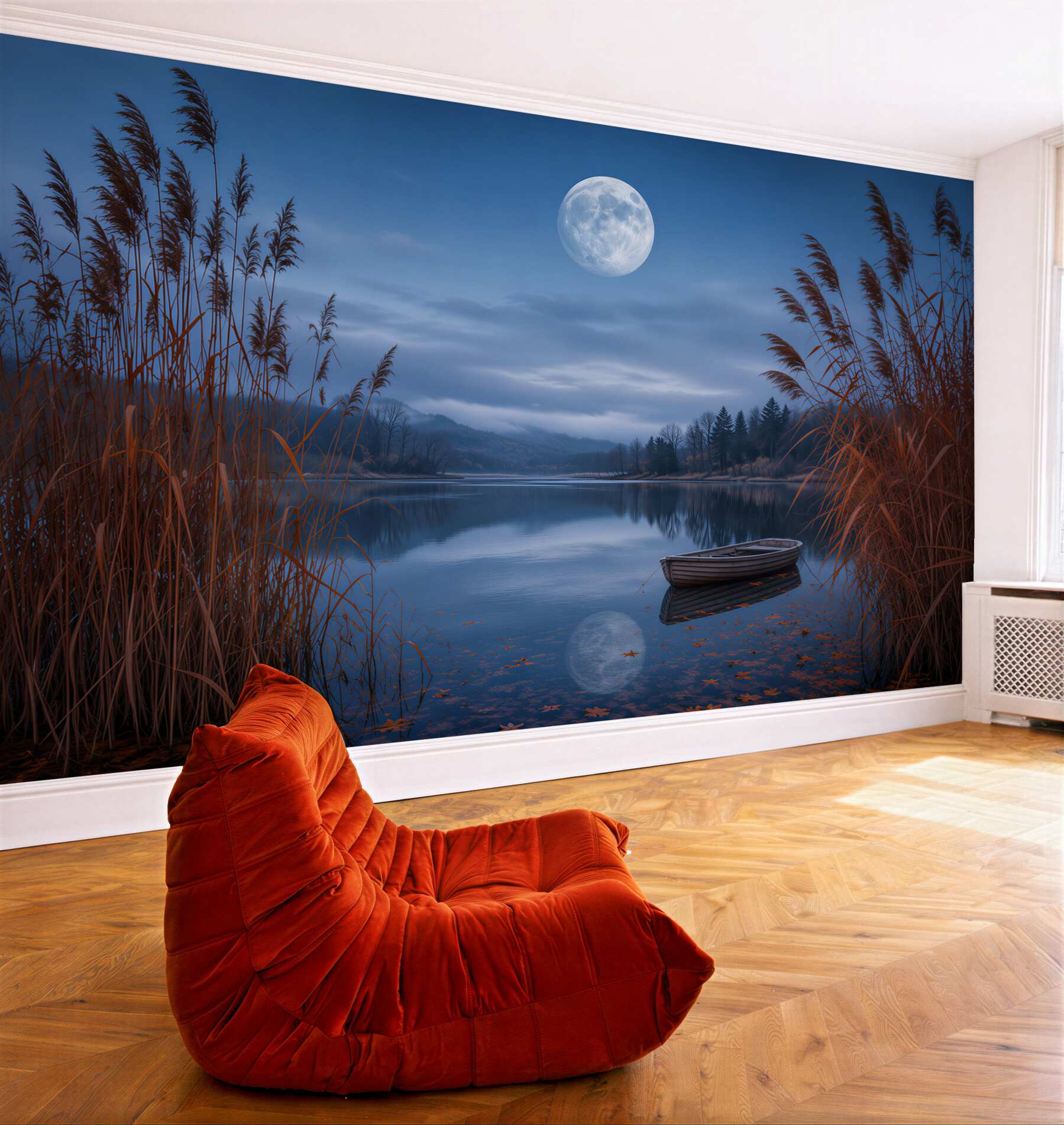 Fototapeta nocne jezioro z księżycem