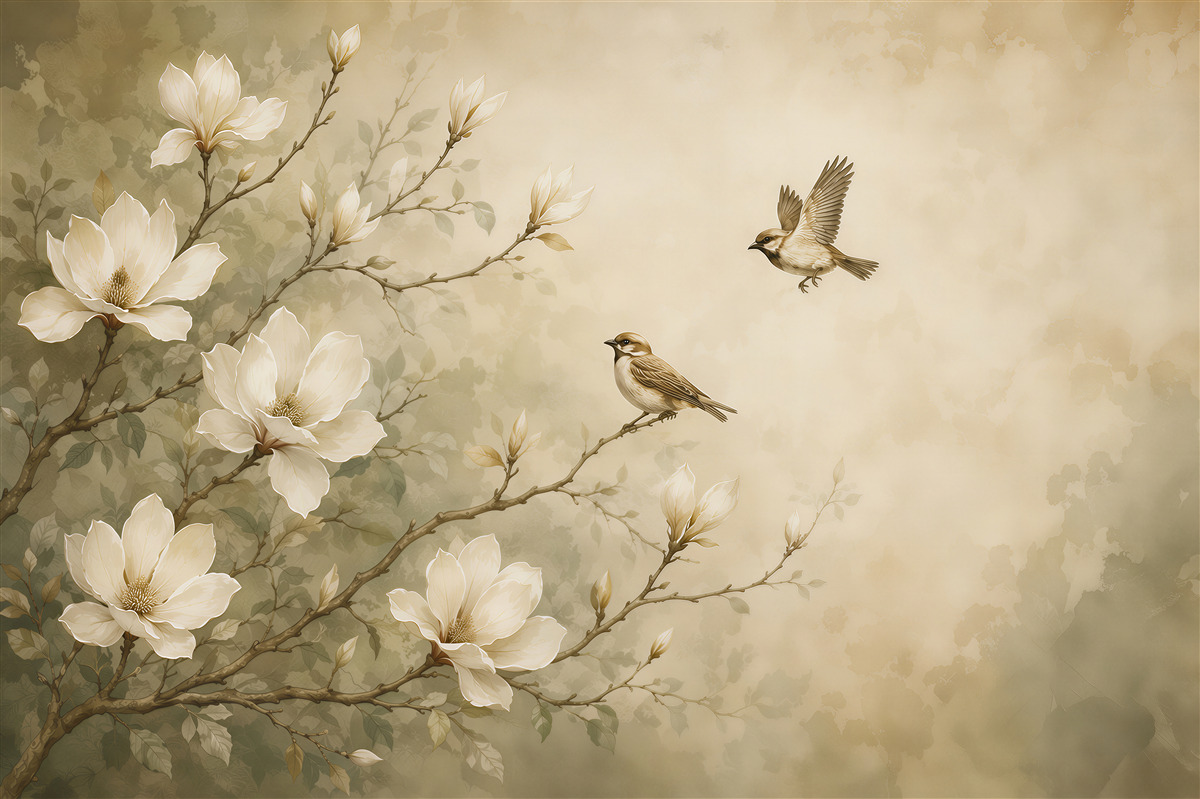 Fototapeta magnolie i ptaki