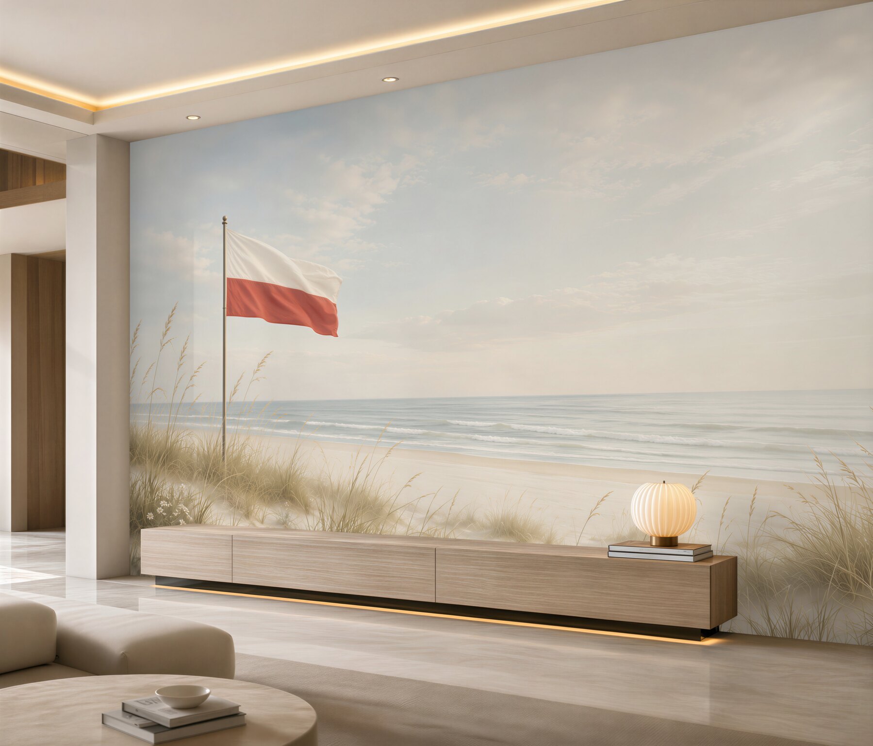 Fototapeta plaża z polską flagą